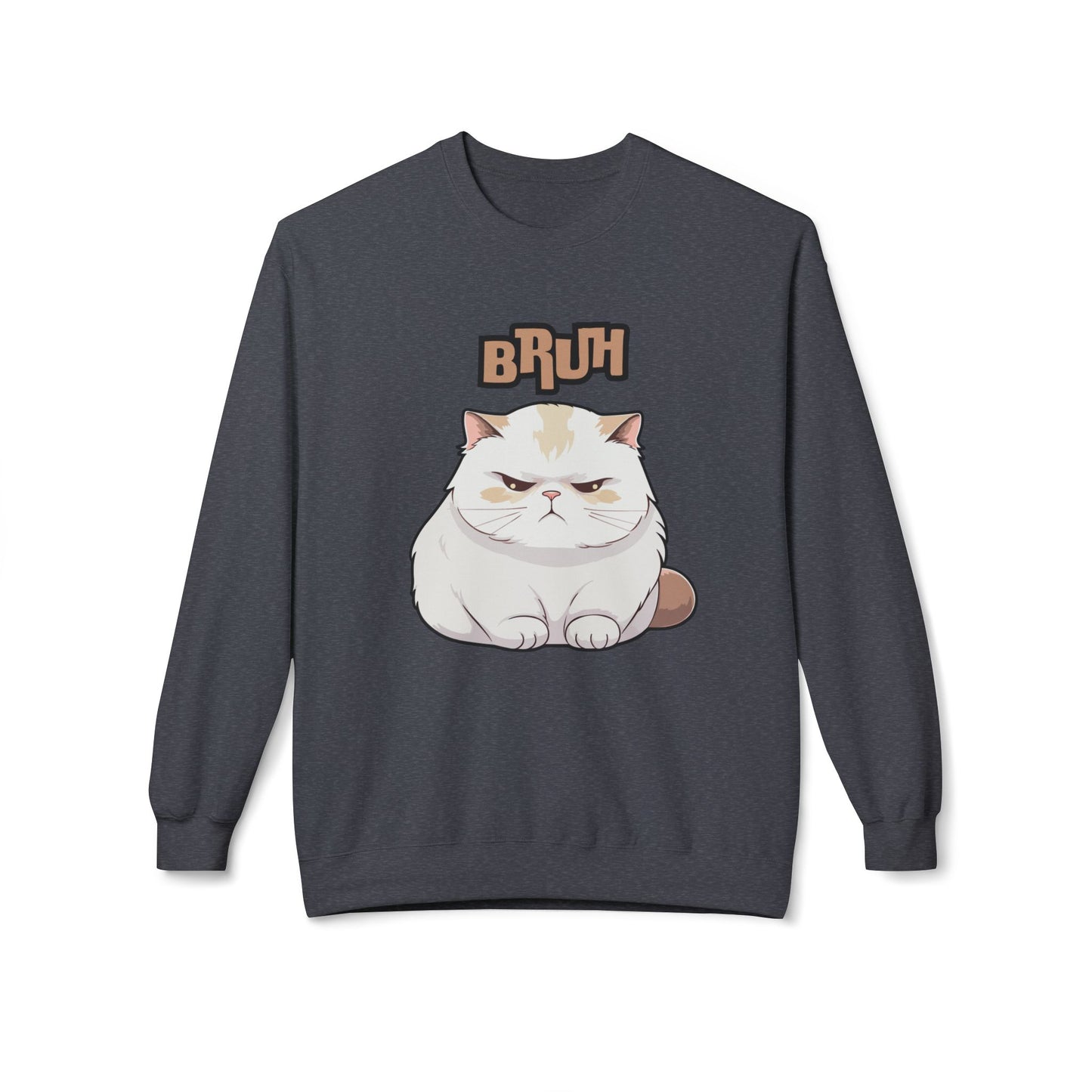 Cat Lover's 'Bruh' Fleece Sweatshirt, Cozy Crewneck for Cat Fans, Funny Gift for Pet Lovers, Relaxed Style for Everyday Wear