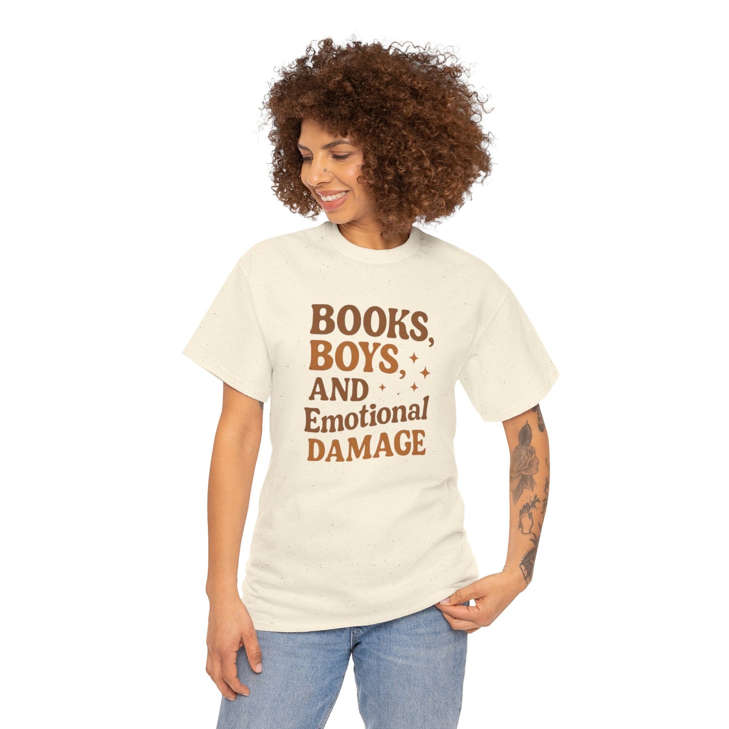 Books, Boys & Emotional Damage Tee - Fun Unisex Cotton T-Shirt, Gift for Book Lovers, Casual Wear, Relationship Humor, Literary Gift