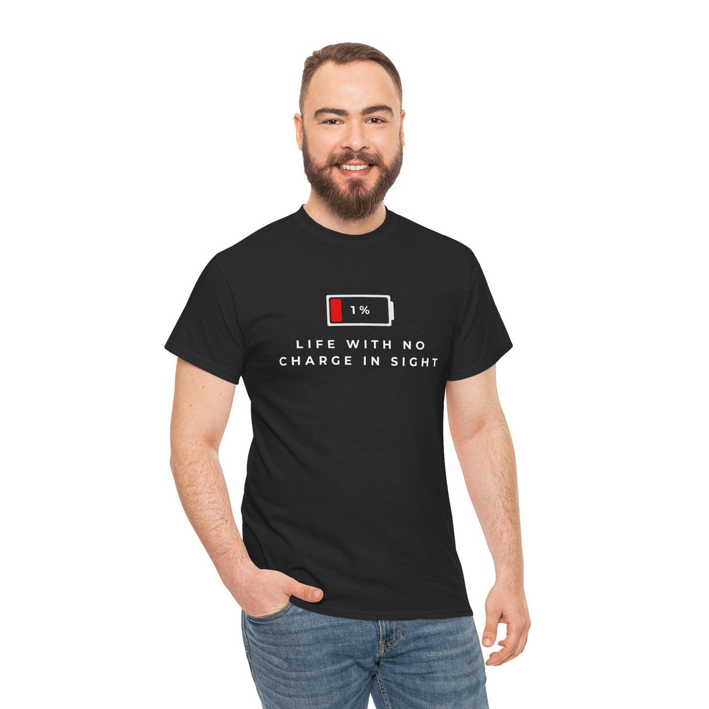 Funny Dead Phone Battery T-Shirt – Sarcastic Tech Humor Gift – Life With No Charge In Sight