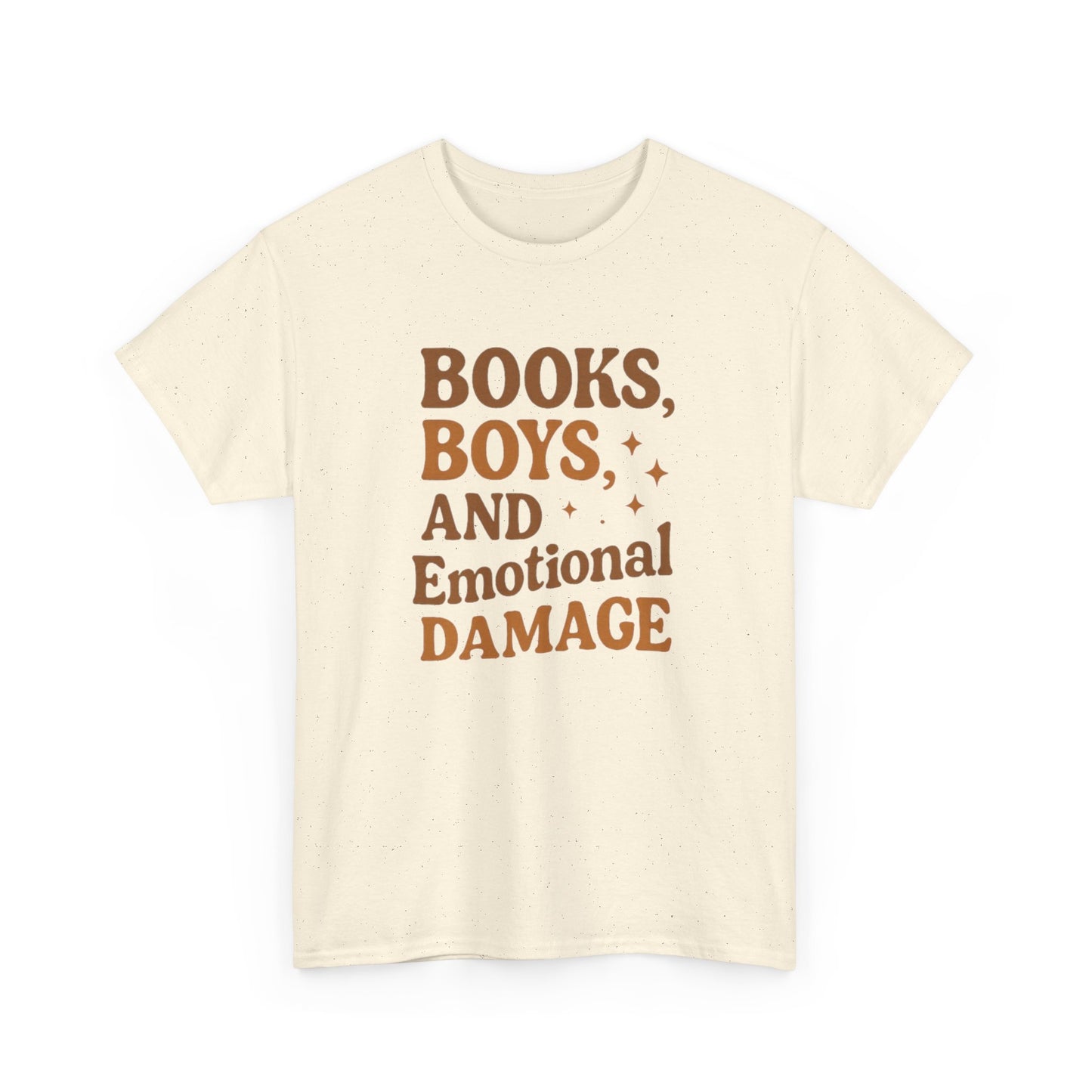 Books, Boys & Emotional Damage Tee - Fun Unisex Cotton T-Shirt, Gift for Book Lovers, Casual Wear, Relationship Humor, Literary Gift