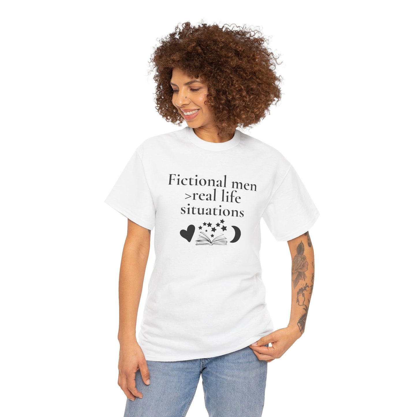 Fictional Men Love Tee, Unisex Heavy Cotton T-Shirt - Perfect for Book Lovers, Gift for Readers, Literary Humor, Casual Wear, Birthday Gift