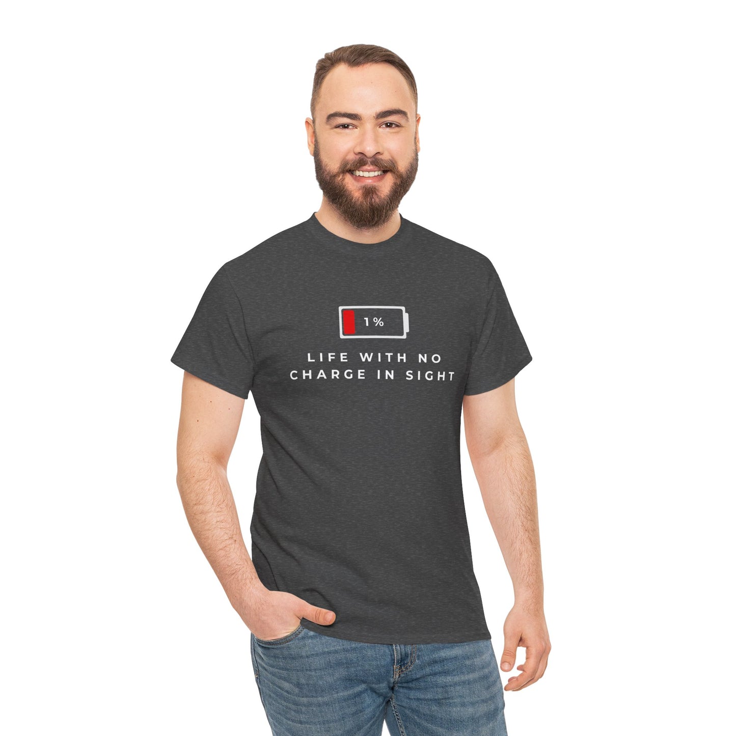Funny Dead Phone Battery T-Shirt – Sarcastic Tech Humor Gift – Life With No Charge In Sight