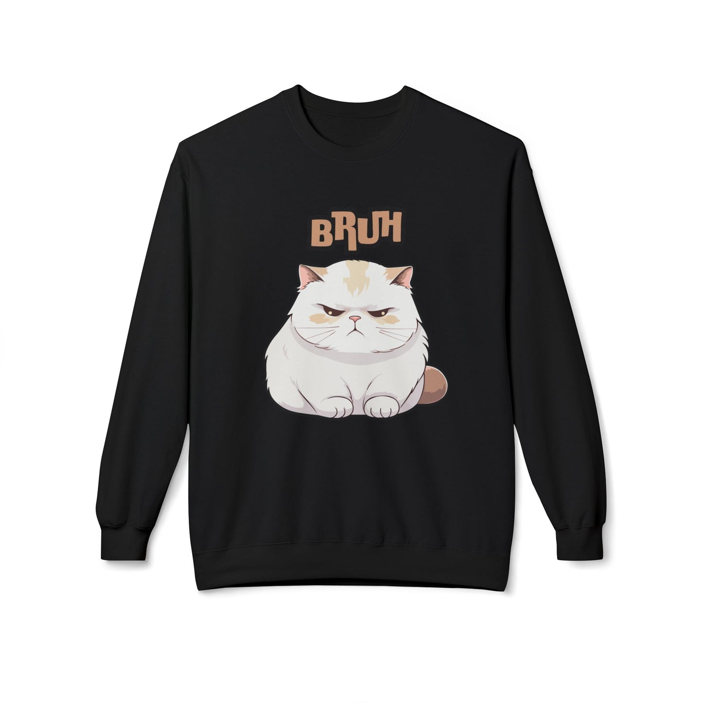 Cat Lover's 'Bruh' Fleece Sweatshirt, Cozy Crewneck for Cat Fans, Funny Gift for Pet Lovers, Relaxed Style for Everyday Wear