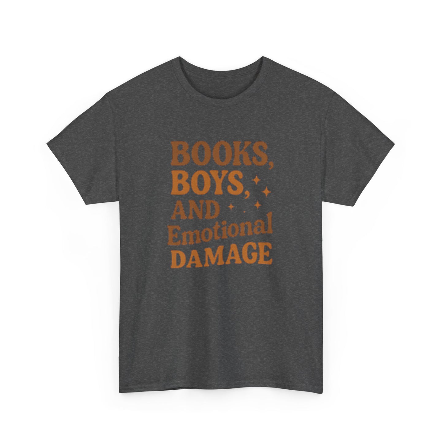 Books, Boys & Emotional Damage Tee - Fun Unisex Cotton T-Shirt, Gift for Book Lovers, Casual Wear, Relationship Humor, Literary Gift
