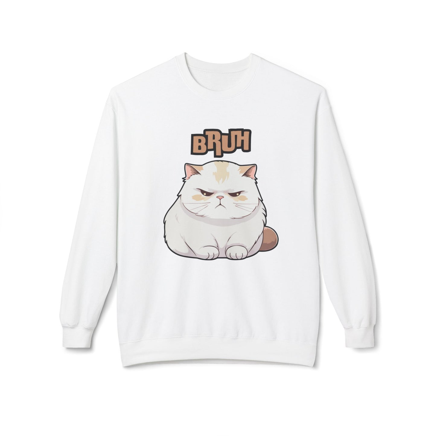 Cat Lover's 'Bruh' Fleece Sweatshirt, Cozy Crewneck for Cat Fans, Funny Gift for Pet Lovers, Relaxed Style for Everyday Wear