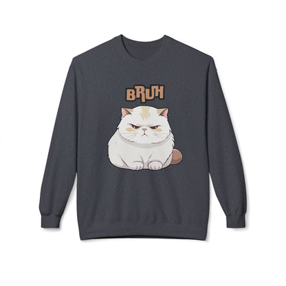 Cat Lover's 'Bruh' Fleece Sweatshirt, Cozy Crewneck for Cat Fans, Funny Gift for Pet Lovers, Relaxed Style for Everyday Wear