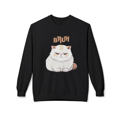 Cat Lover's 'Bruh' Fleece Sweatshirt, Cozy Crewneck for Cat Fans, Funny Gift for Pet Lovers, Relaxed Style for Everyday Wear