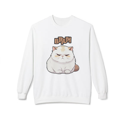 Cat Lover's 'Bruh' Fleece Sweatshirt, Cozy Crewneck for Cat Fans, Funny Gift for Pet Lovers, Relaxed Style for Everyday Wear